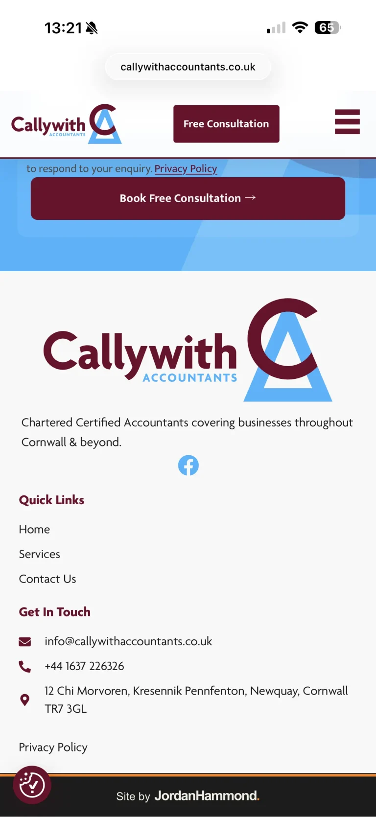 Callywith Accountants mobile website screenshot