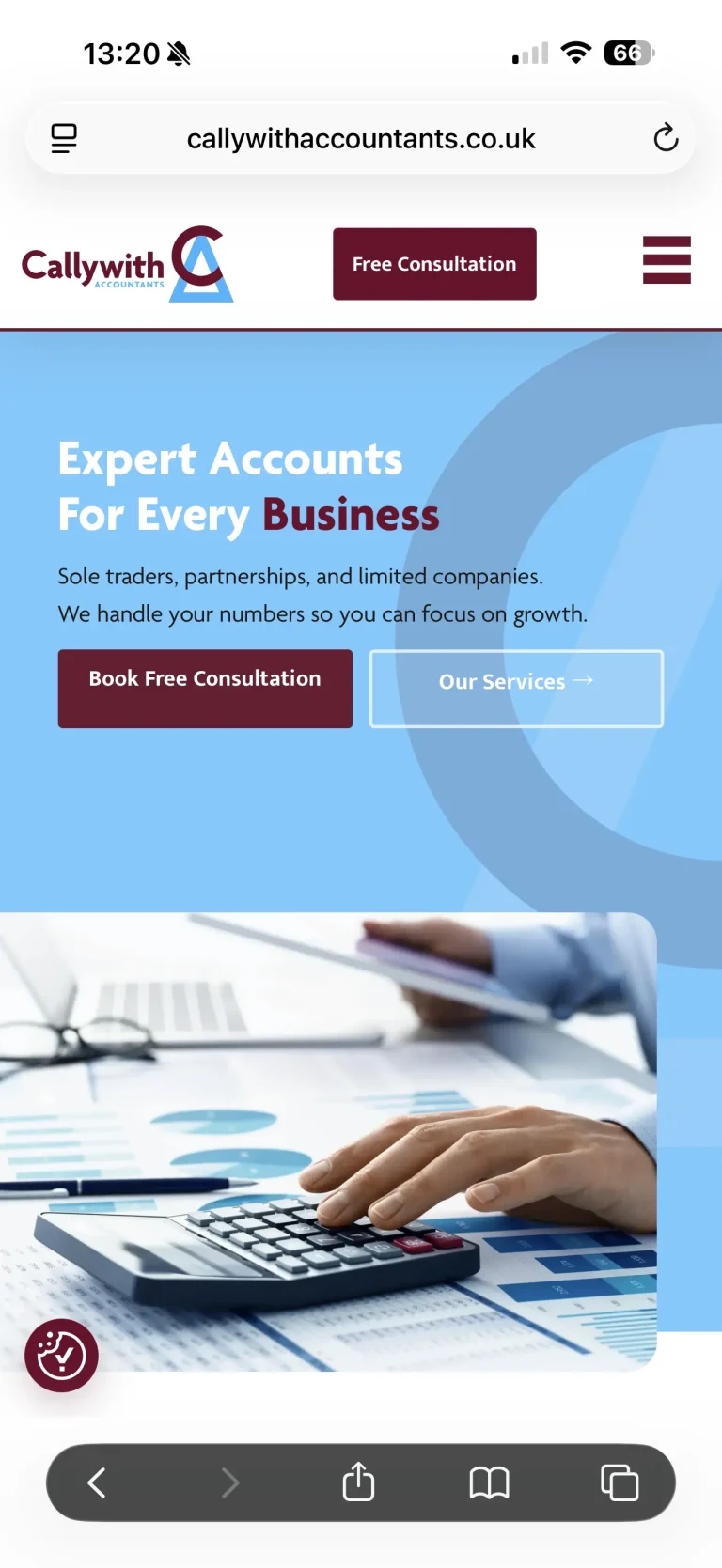Callywith Accountants mobile website screenshot